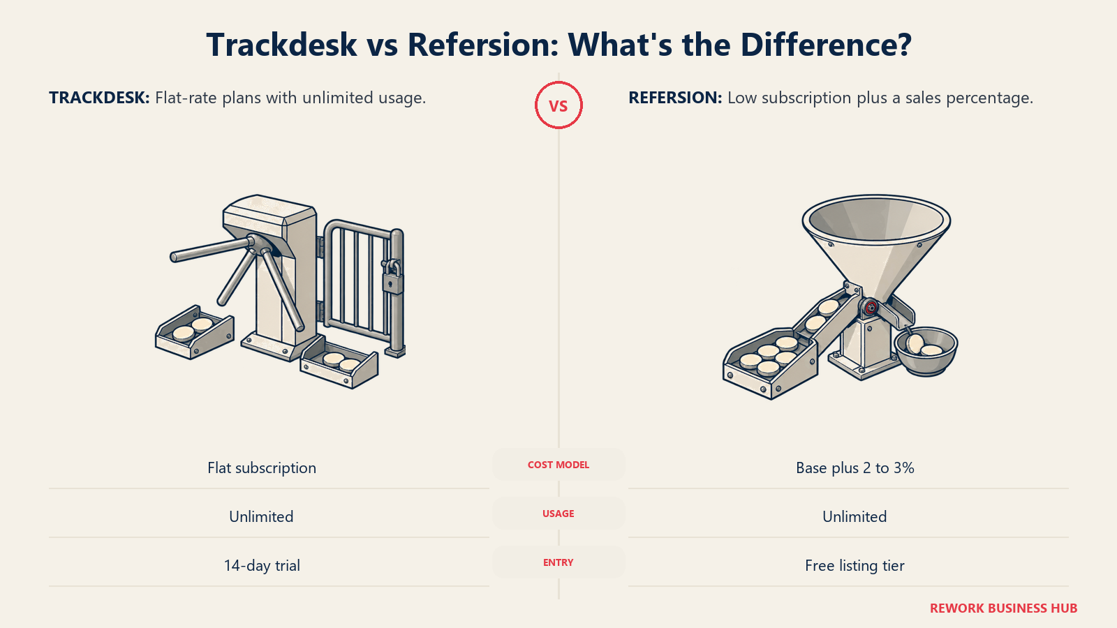 Trackdesk flat-rate unlimited tracking compared with Refersion subscription plus sales-percentage pricing