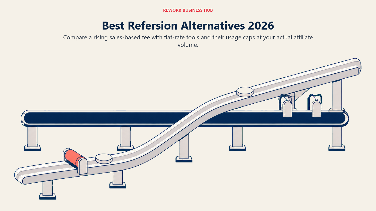 Best Refersion alternatives shown as a rising sales-based cost rail crossing a level flat-rate rail