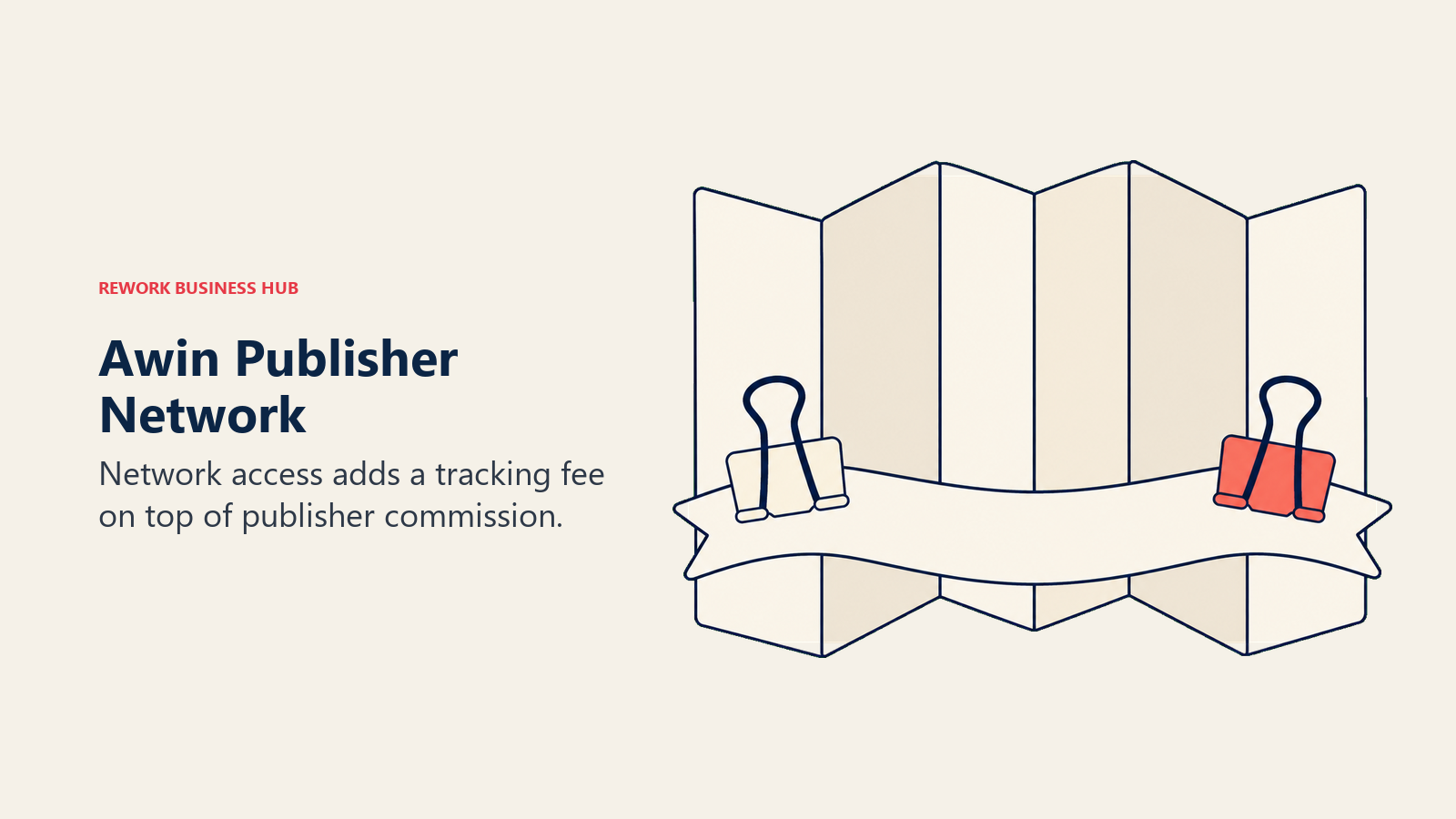 Publisher directory held by two fee clips illustrating Awin network pricing