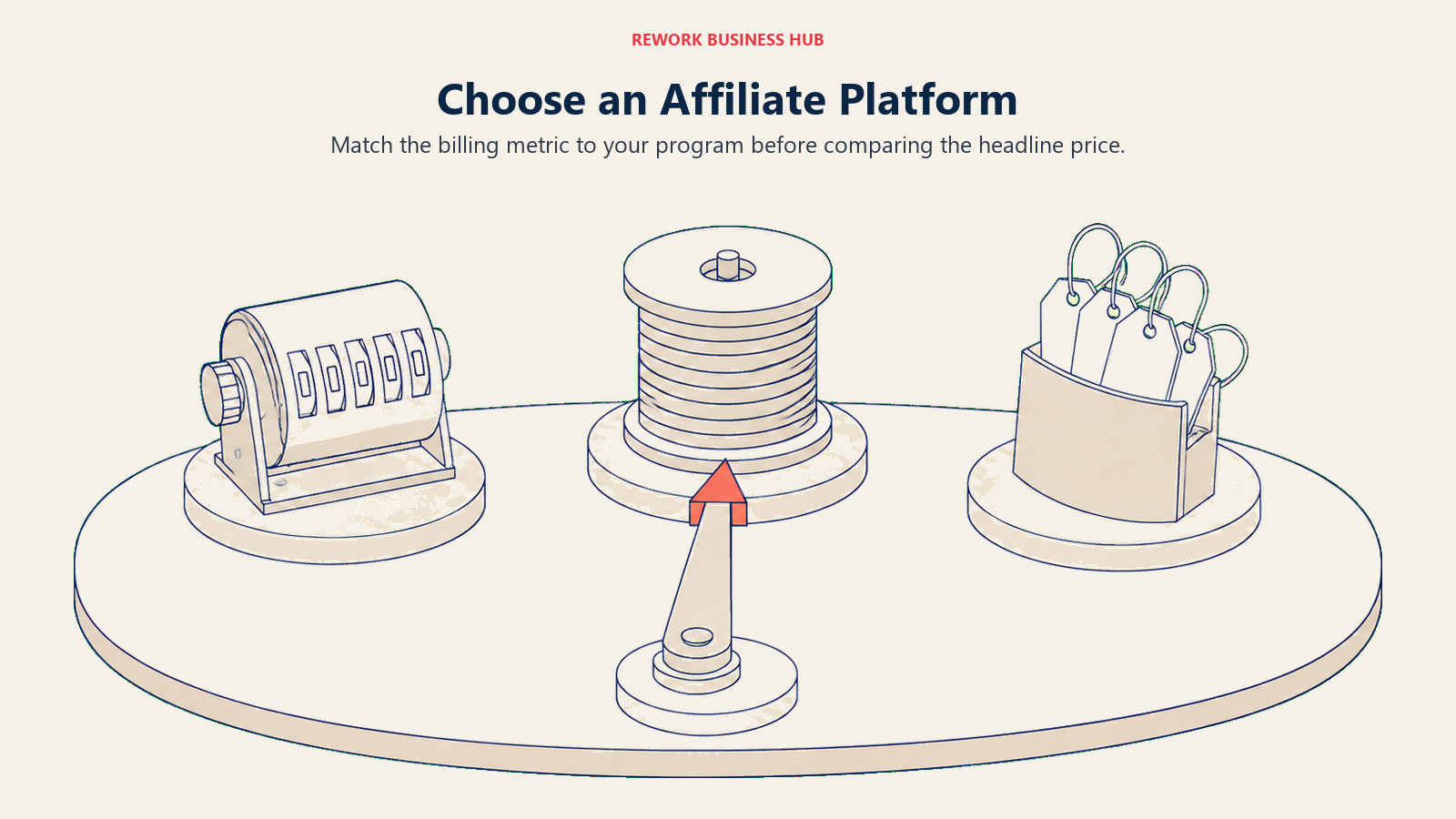 Selector pointing among click, revenue and affiliate gauges for choosing a Tapfiliate alternative
