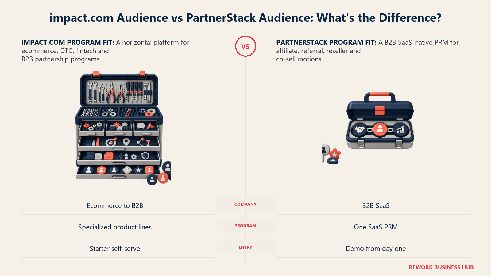 impact.com broad partnership tool chest compared with PartnerStack's focused B2B SaaS partner case