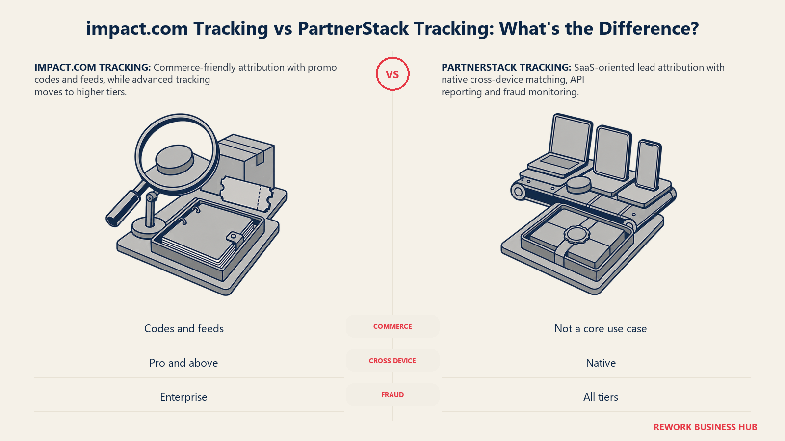 impact.com ecommerce tracking lens compared with PartnerStack's SaaS lead-attribution lens