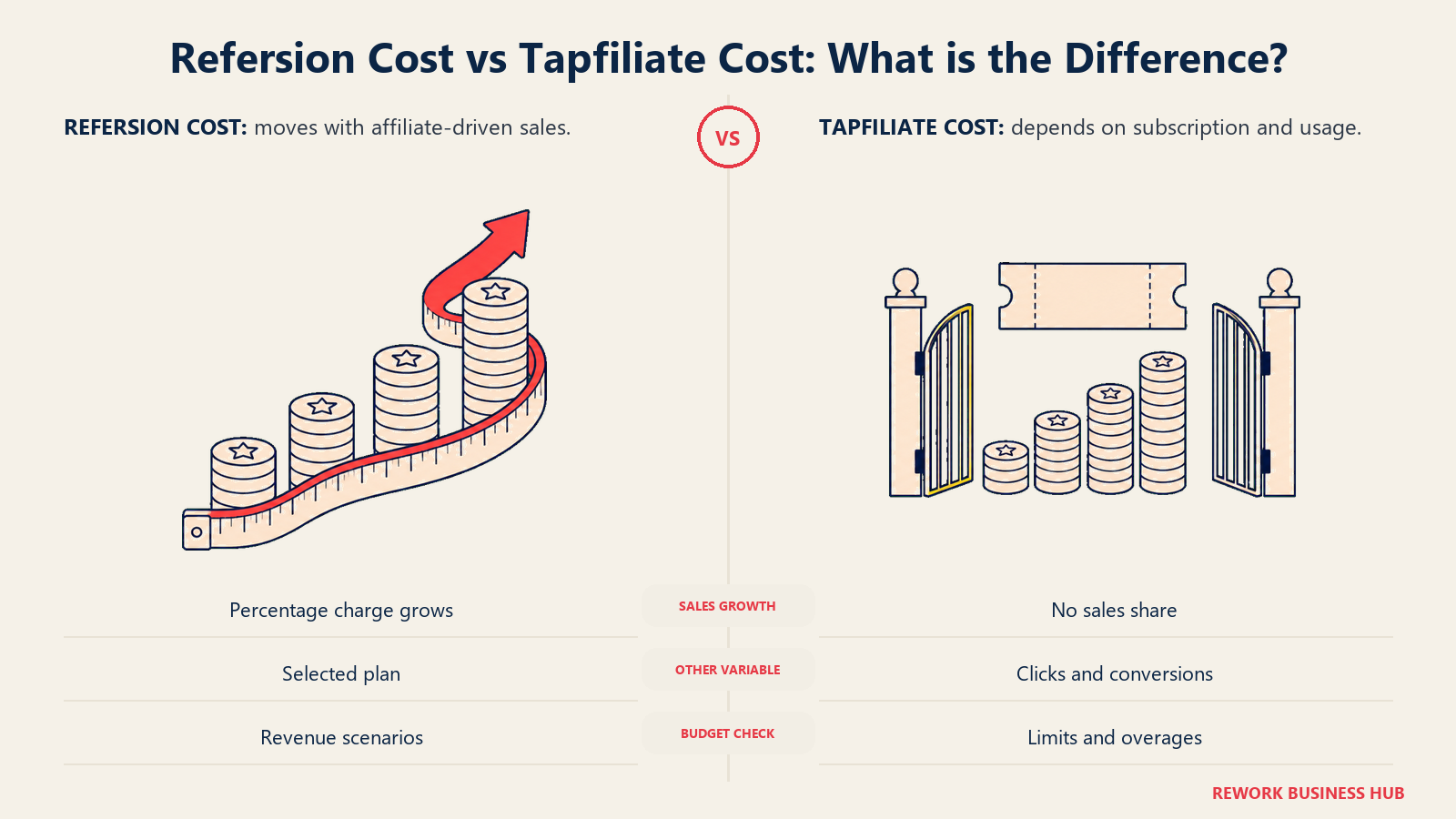 Refersion Cost vs Tapfiliate Cost: What is the Difference?: a growing percentage-cost measure compared with a fixed subscription ticket