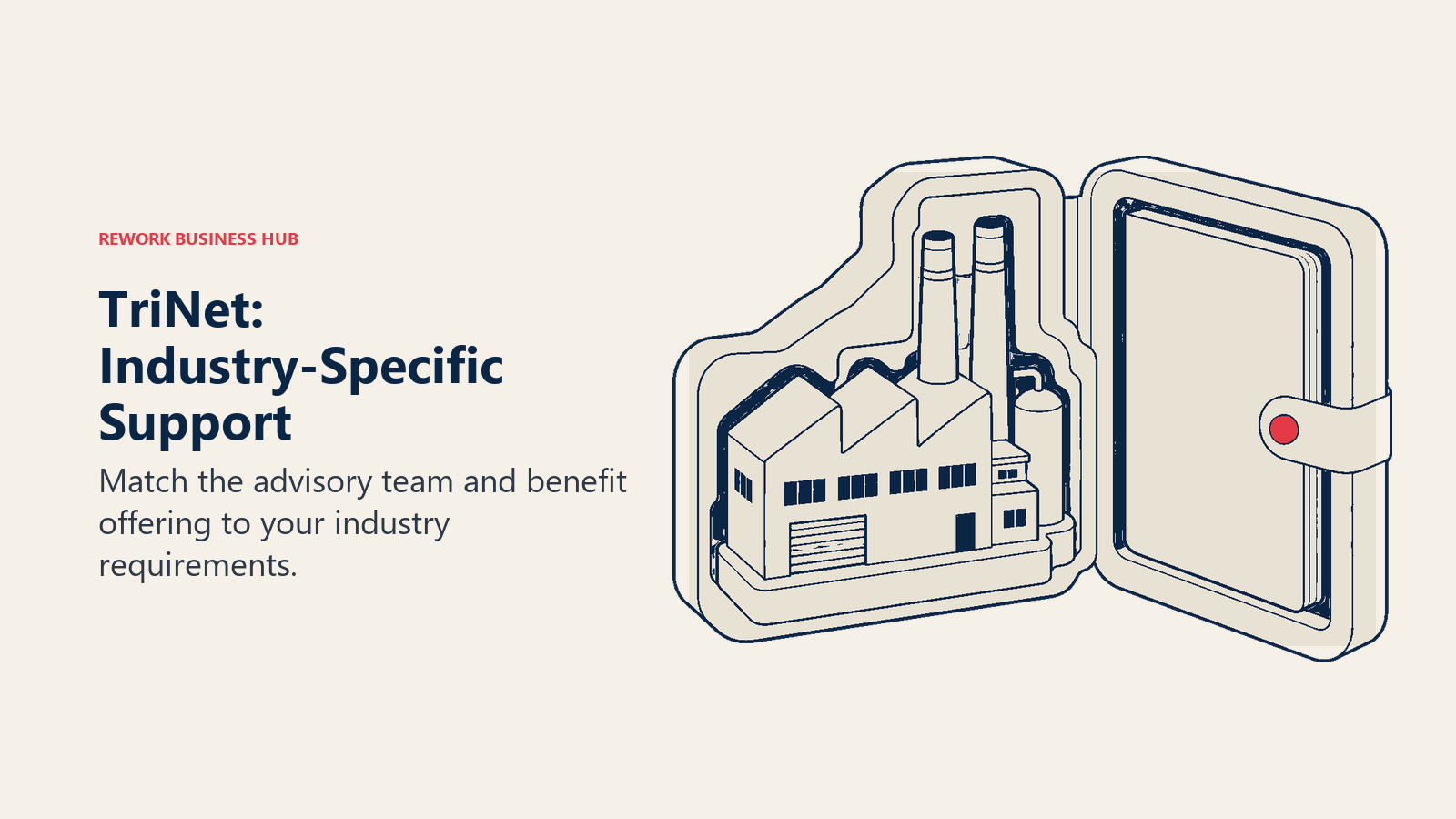 TriNet: Industry-Specific Support: A precision-fit protective sleeve shaped around a factory model, with a separate advisor handbook tucked securely beside it.