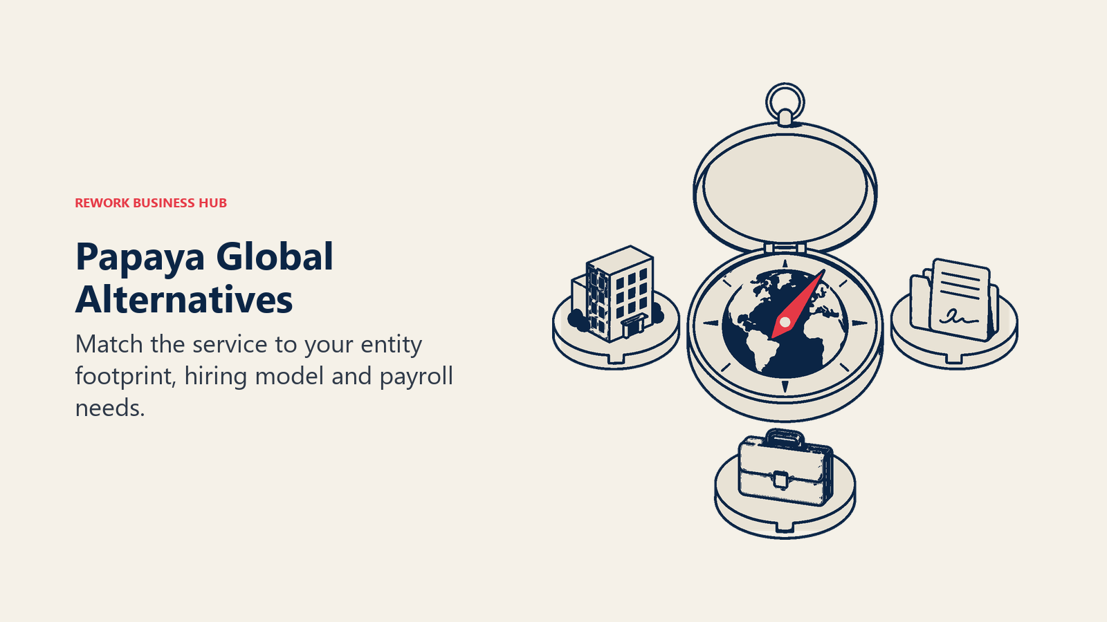 Best Papaya Global Alternatives in 2026: 14 Global Employment Platforms Compared illustrated by a compass selecting among company entities, employment and contractor services.