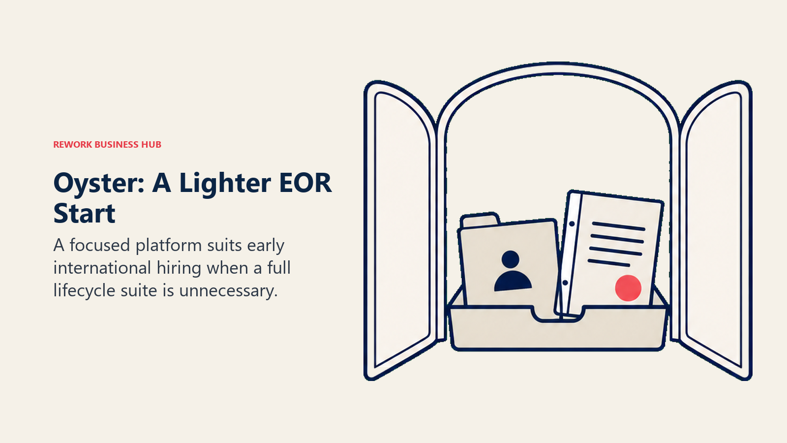 Oyster: A Lighter EOR Start illustrated with minimal onboarding tray.