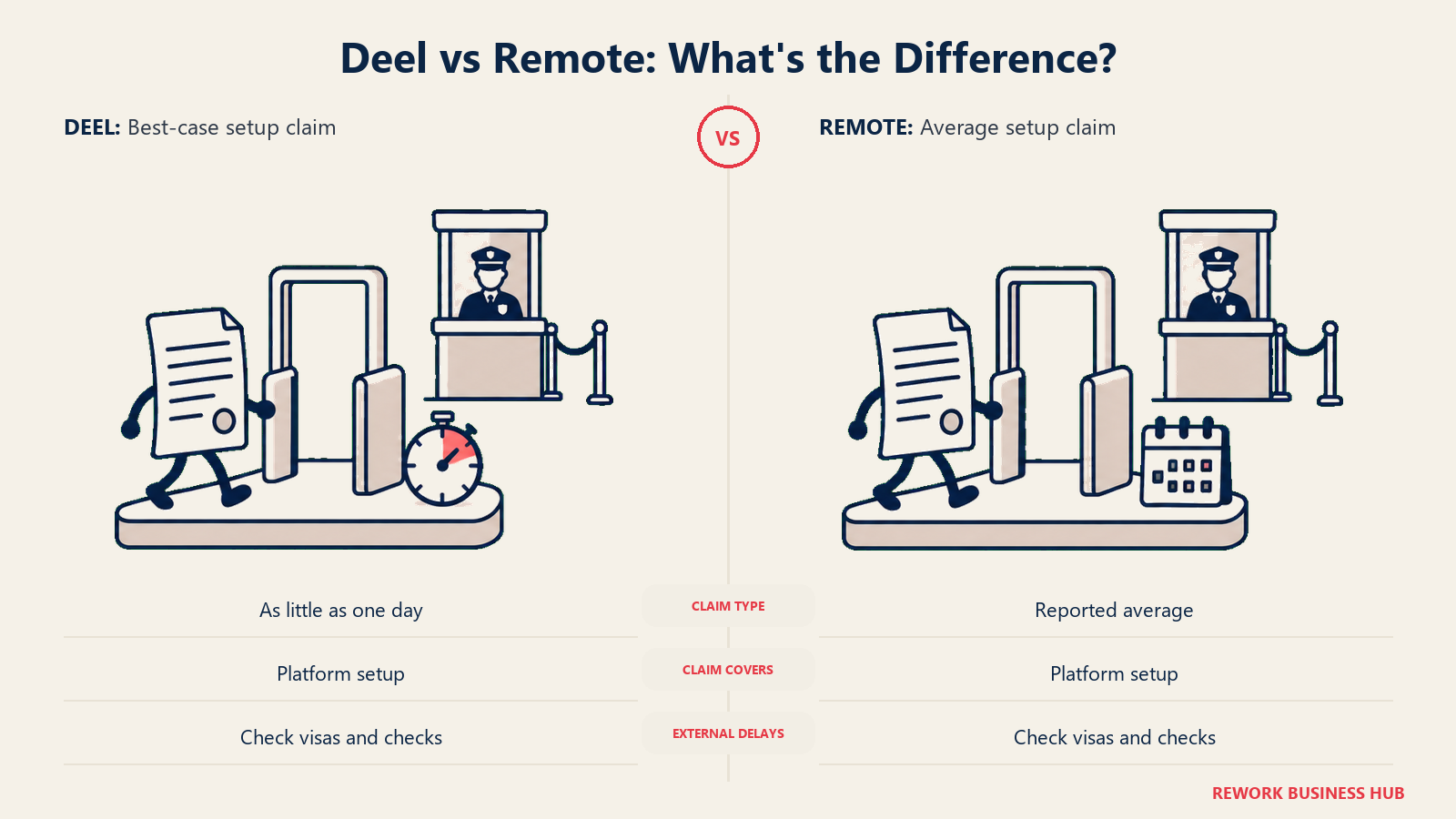 Deel vs Remote: What's the Difference? illustrated with matched setup and external checkpoints.