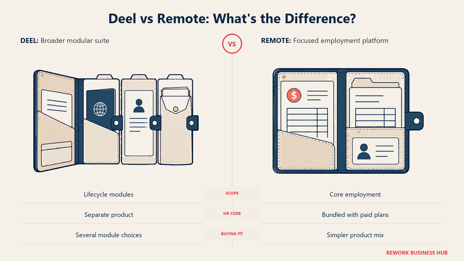 Deel vs Remote: What's the Difference? illustrated with breadth versus focused folio.