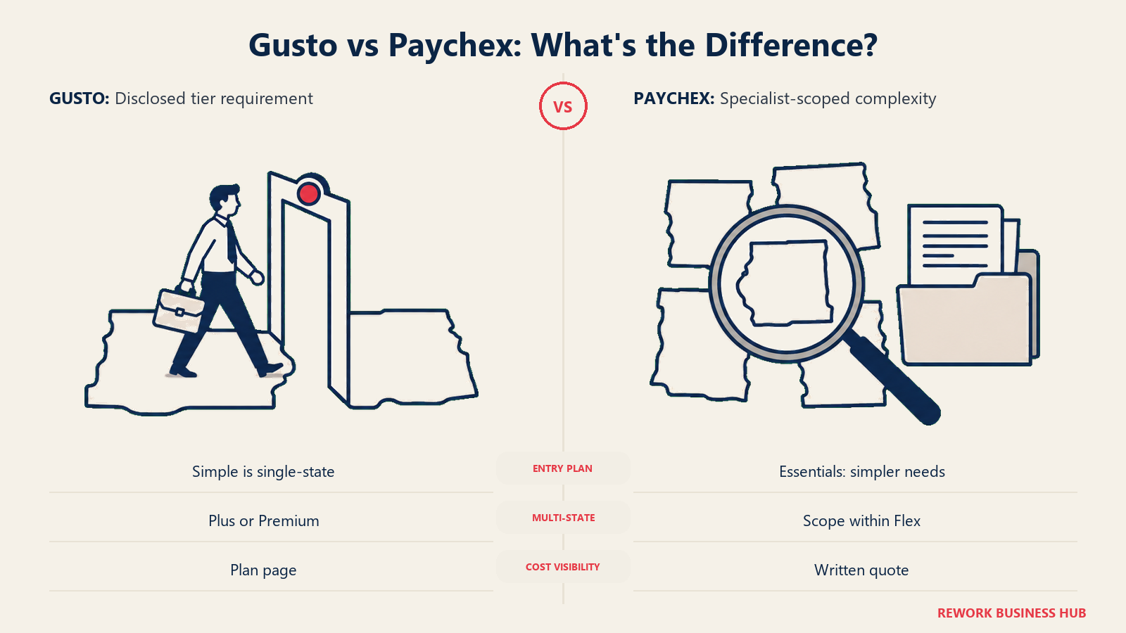 Gusto vs Paychex: What's the Difference? illustrated with second-state gate versus scoped map.