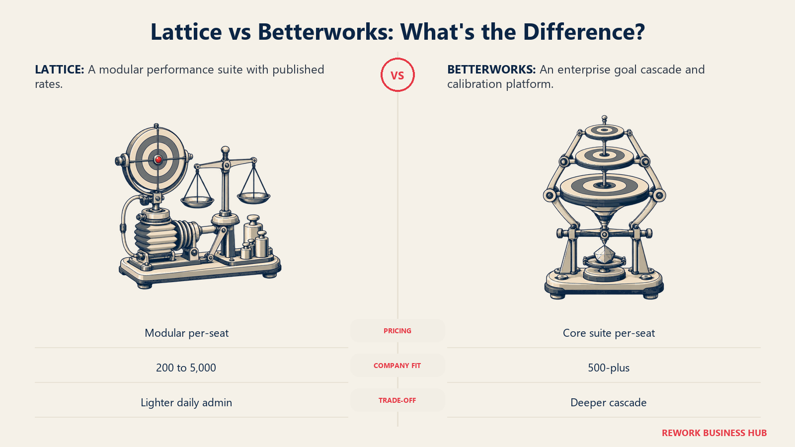 Lattice modular performance suite compared with Betterworks enterprise goal cascade and calibration platform