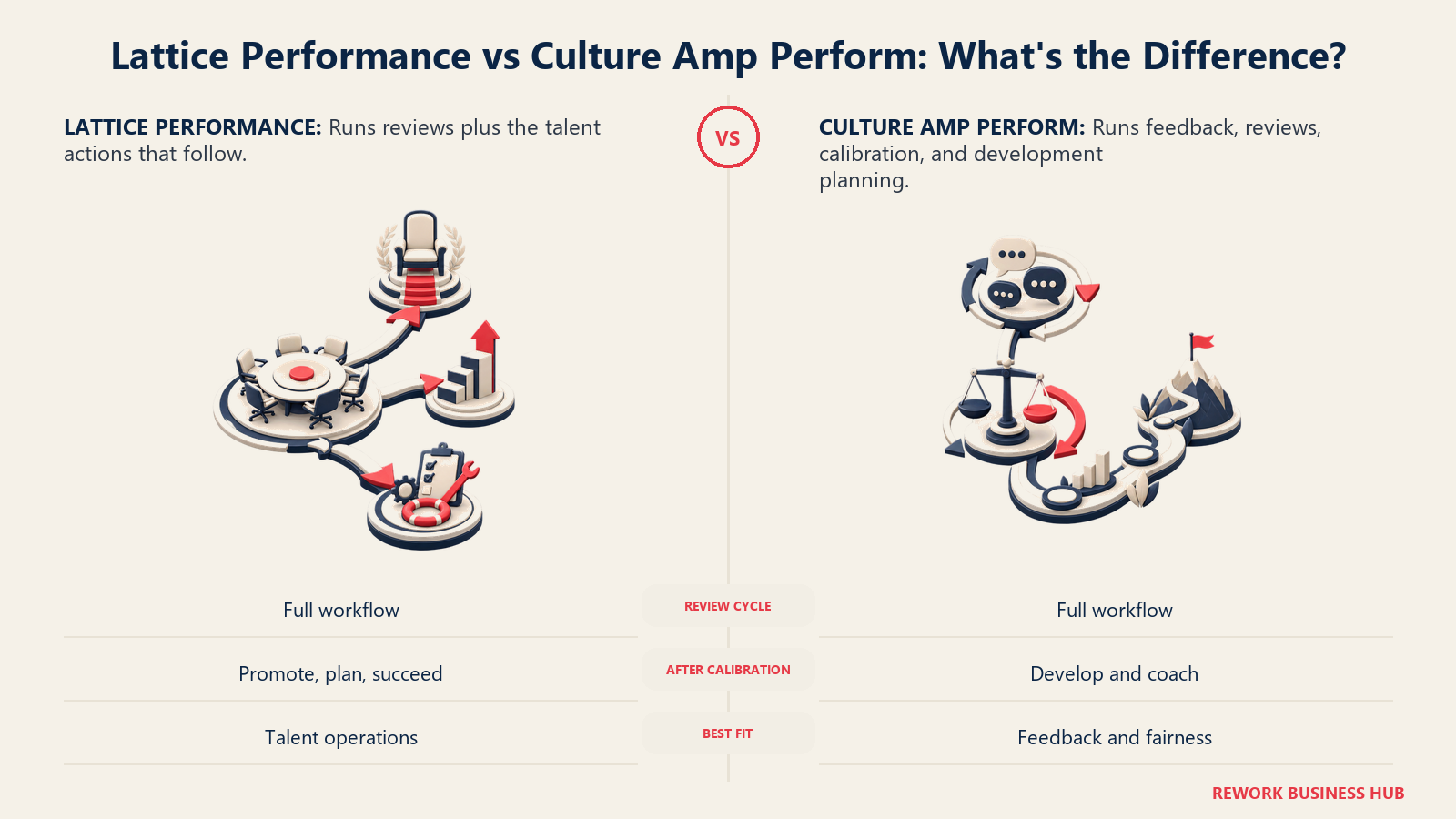 Lattice Performance talent-cycle depth compared with Culture Amp Perform feedback and fairness workflow