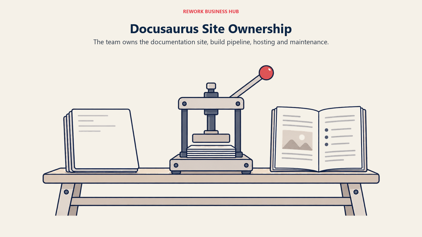 Docusaurus Site Ownership, illustrated by build and publish