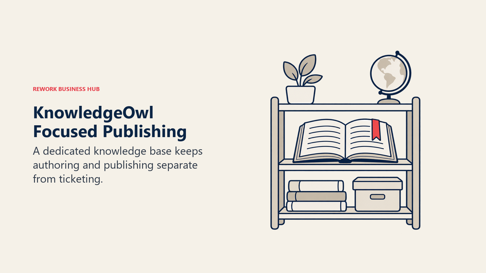 KnowledgeOwl Focused Publishing, illustrated by single reference shelf