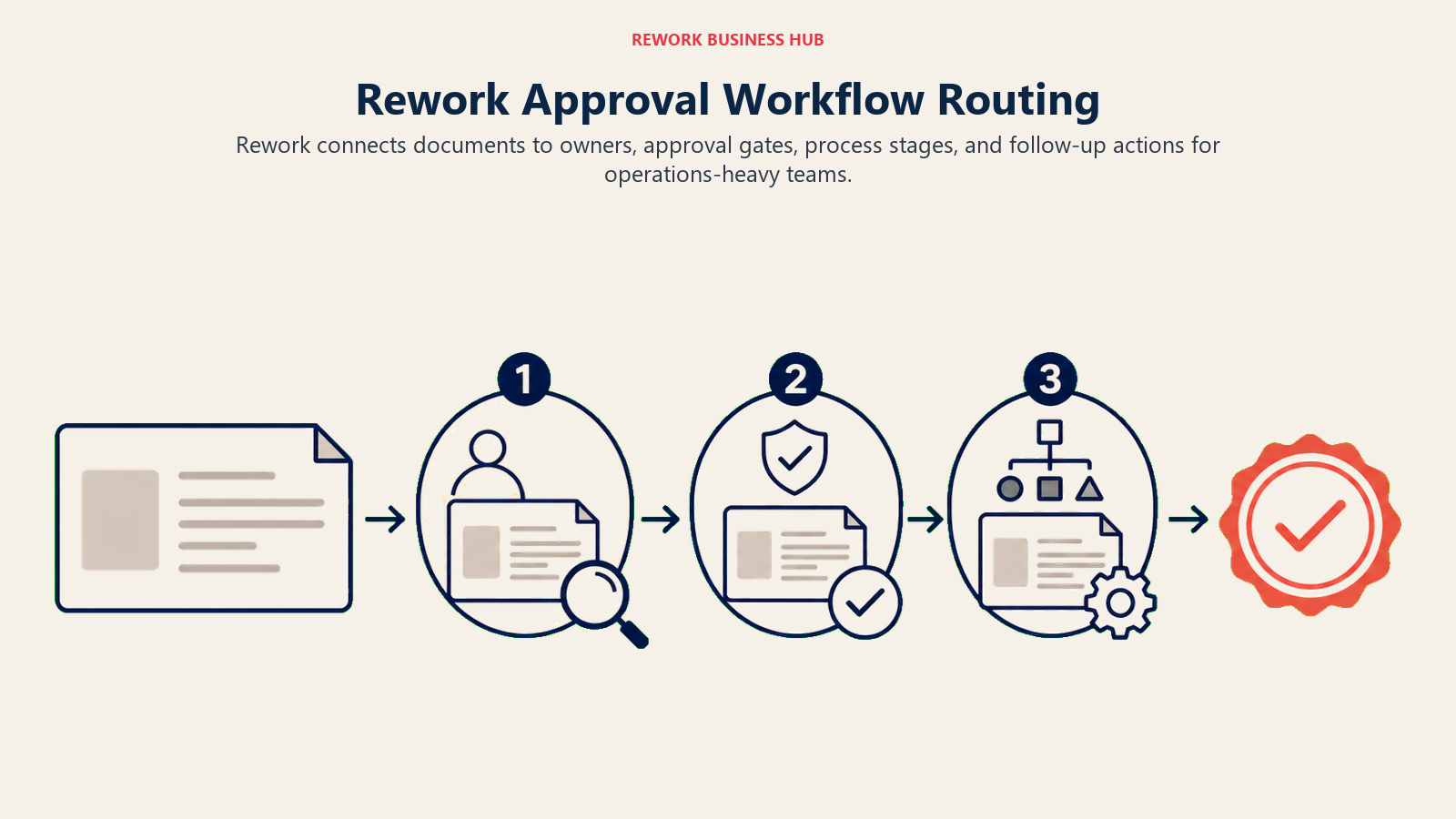 Rework Approval Workflow Routing illustrated with document route through owner and approval gates