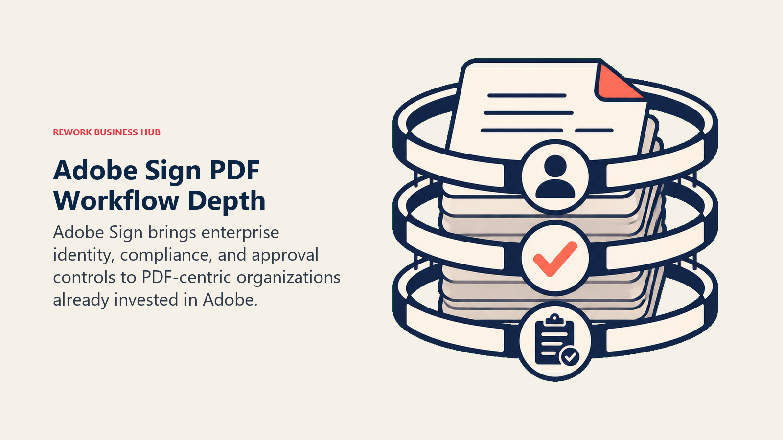 Adobe Sign PDF Workflow Depth illustrated with protected PDF stack with compliance rings