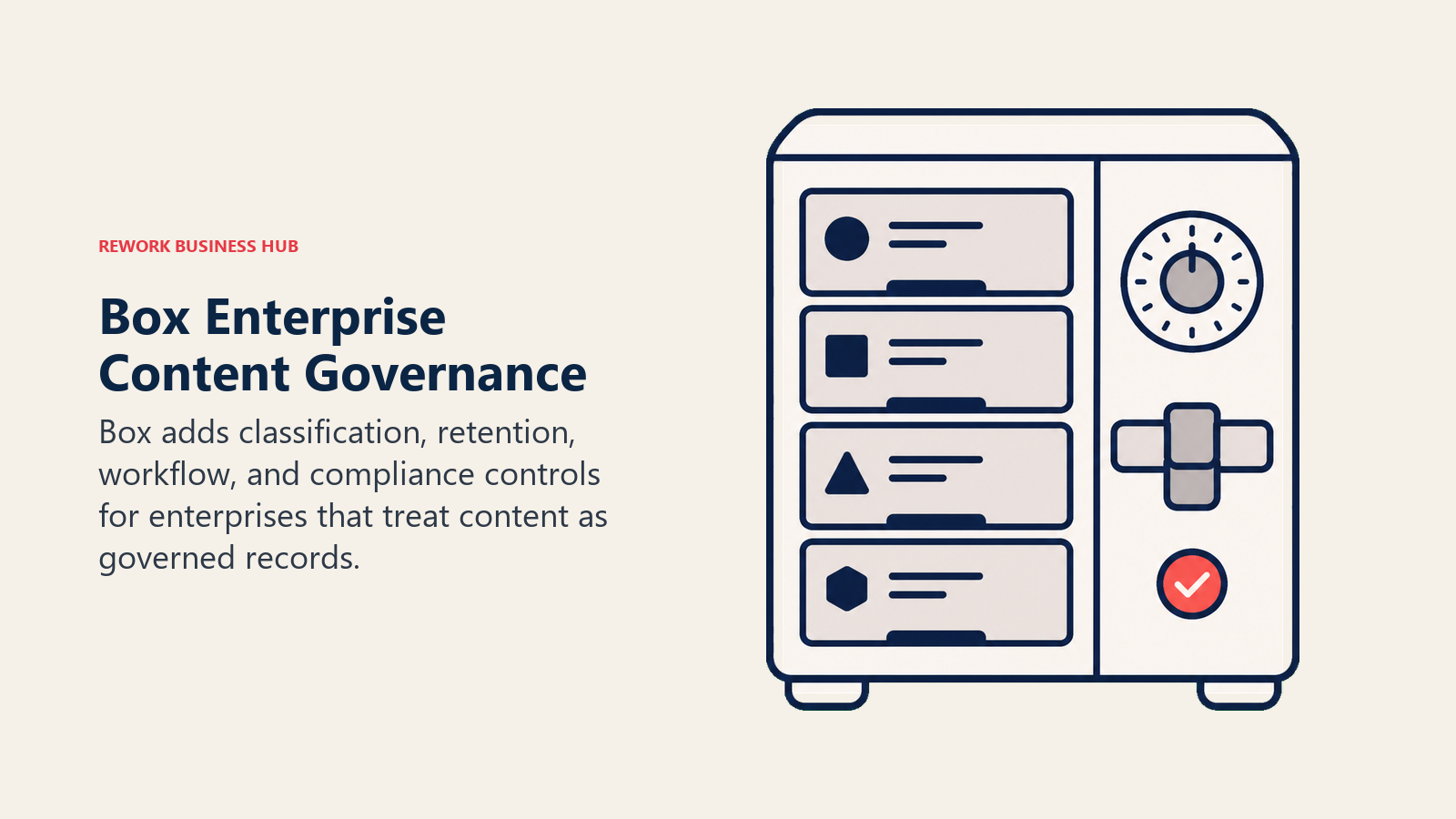 Box Enterprise Content Governance illustrated with governed content cabinet with retention dial