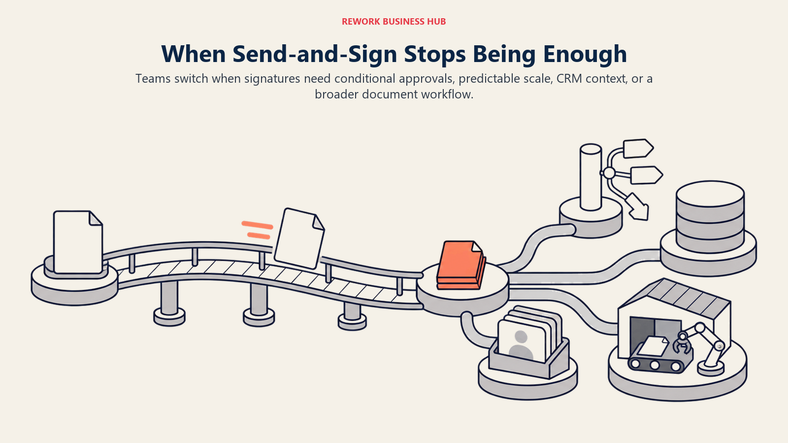 Lightweight send-and-sign bridge reaching its limits at approval routing, seat cost, disconnected records, and broader document workflow
