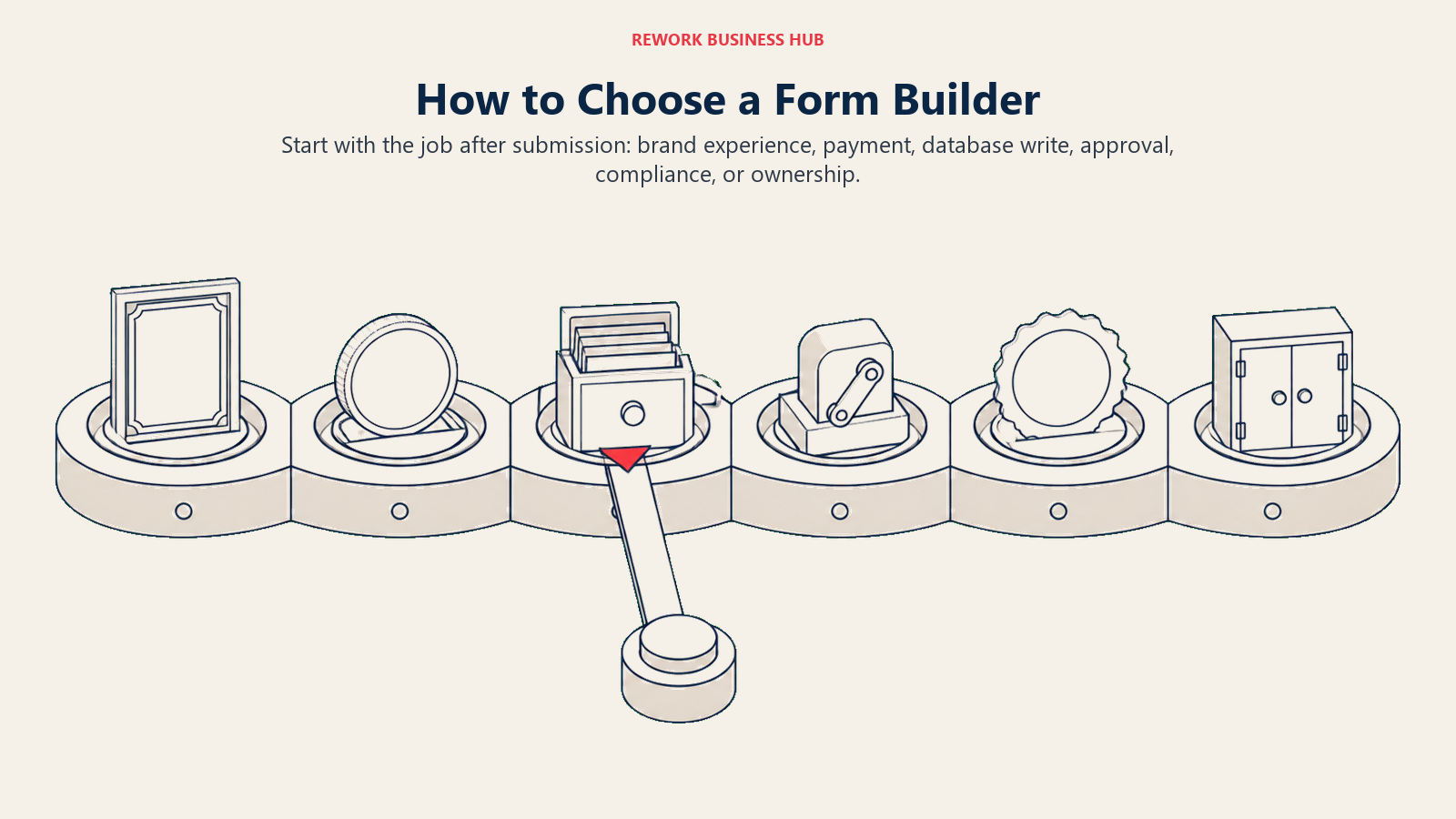 Form builder decision carousel matching buyer needs such as branding, payments, integrations, compliance, and WordPress ownership