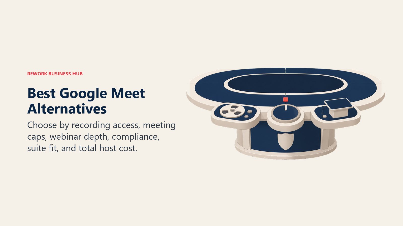 Expandable conference table representing recording, capacity, webinar, and compliance needs