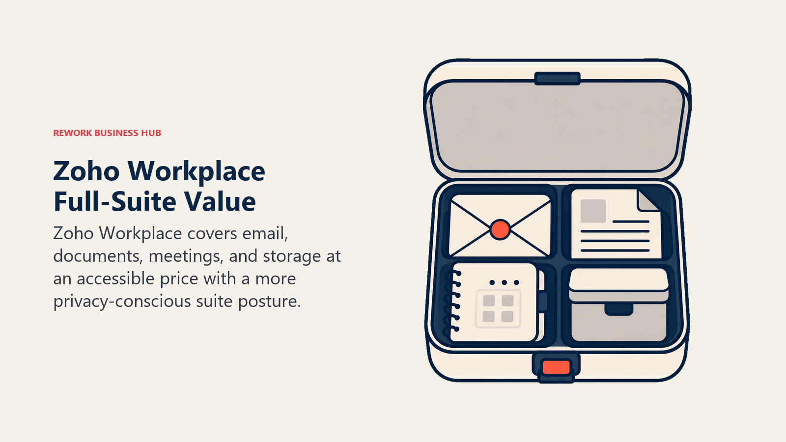 Zoho Workplace Full-Suite Value illustrated with compact office suite toolkit