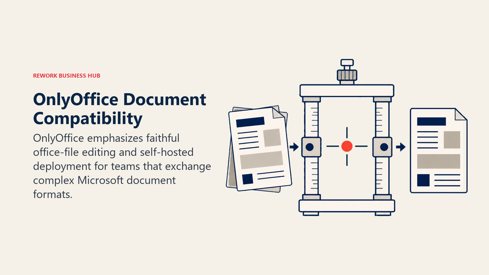 OnlyOffice Document Compatibility illustrated with document fidelity calibration lens