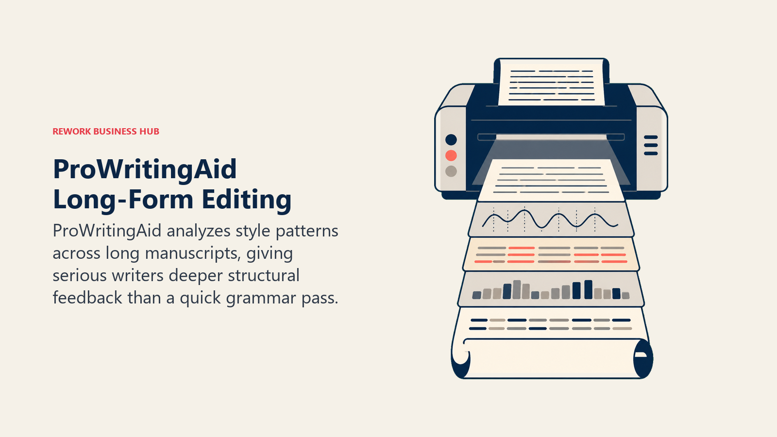 ProWritingAid Long-Form Editing illustrated with manuscript depth scanner