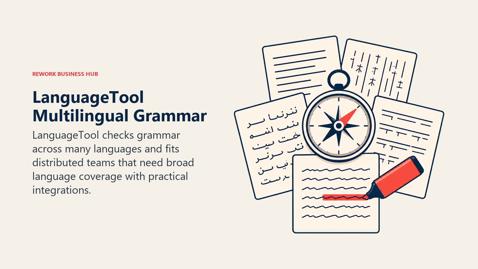 LanguageTool Multilingual Grammar illustrated with multilingual proofreading compass