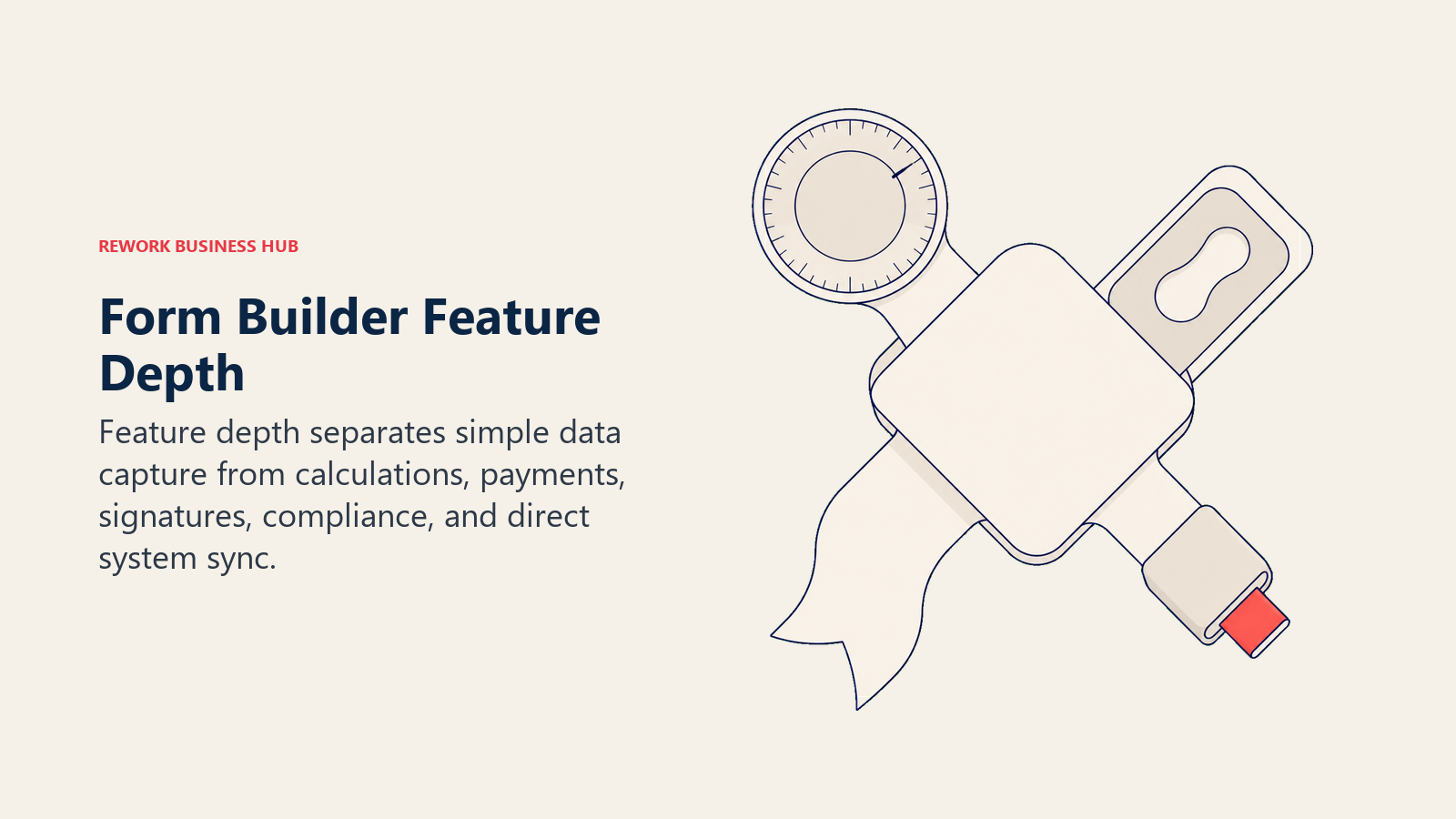 Form builder feature depth shown as one form toolkit unfolding calculations, payments, signatures, and integrations