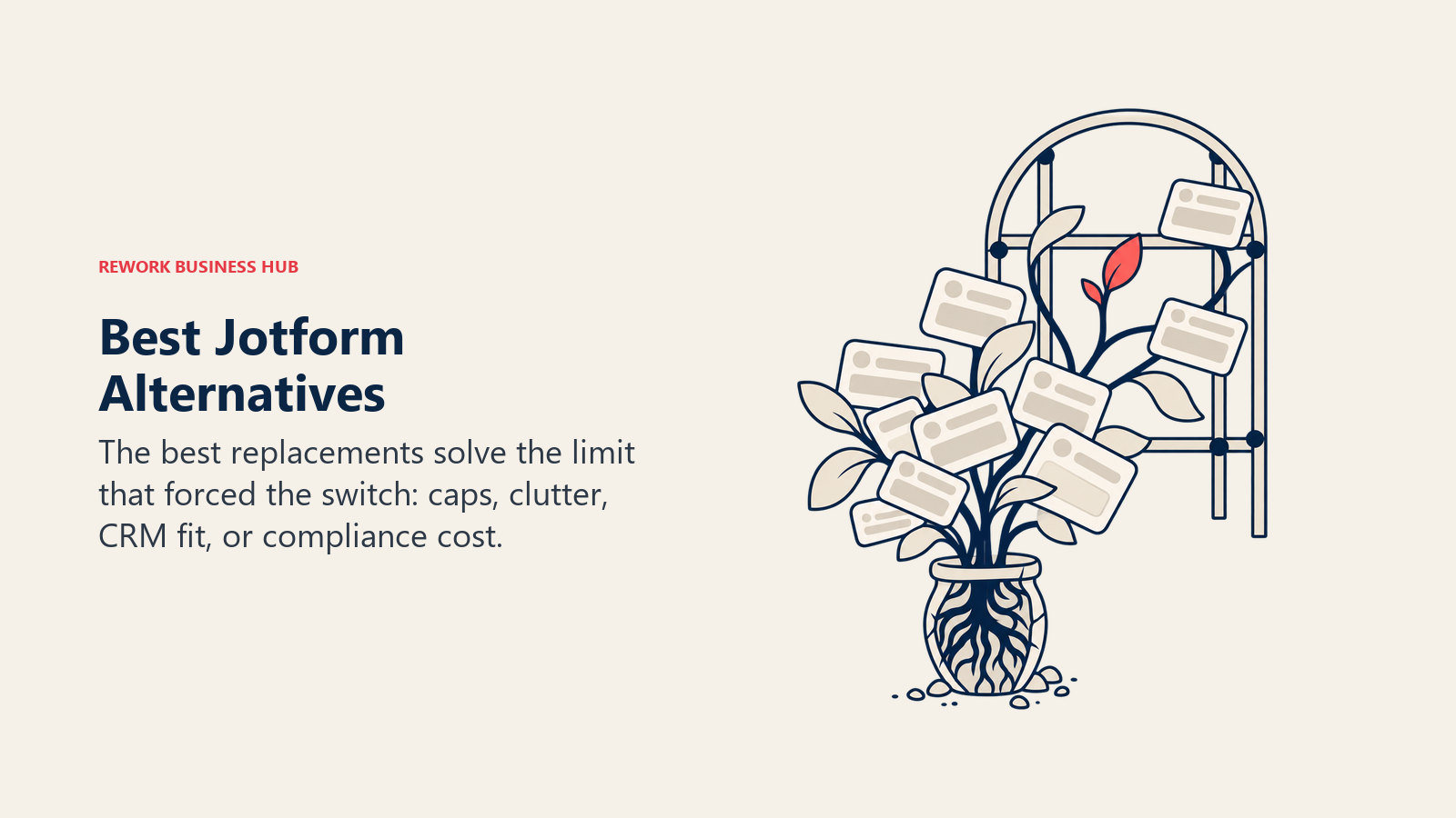 Best Jotform alternatives shown as a form-card tree outgrowing a cramped planter