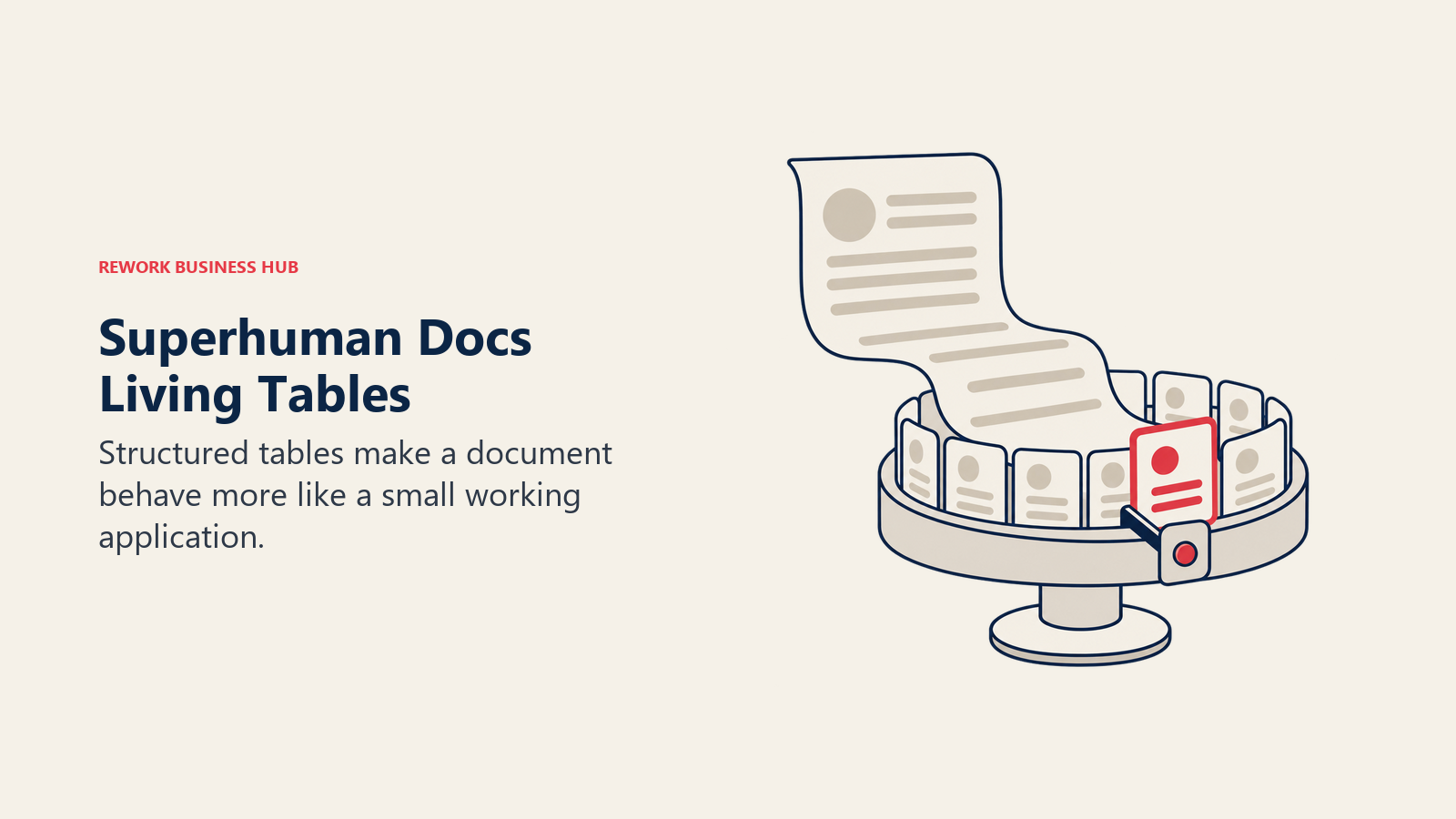 Superhuman Docs Living Tables, illustrated by paper mechanism