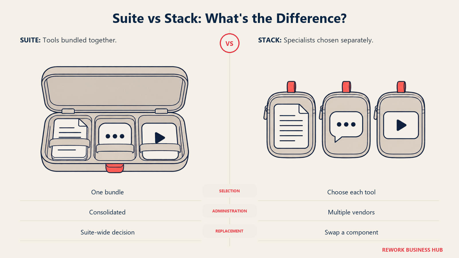 Suite vs Stack: What's the Difference?: Suites bundle work tools; a specialist stack lets you choose each component.