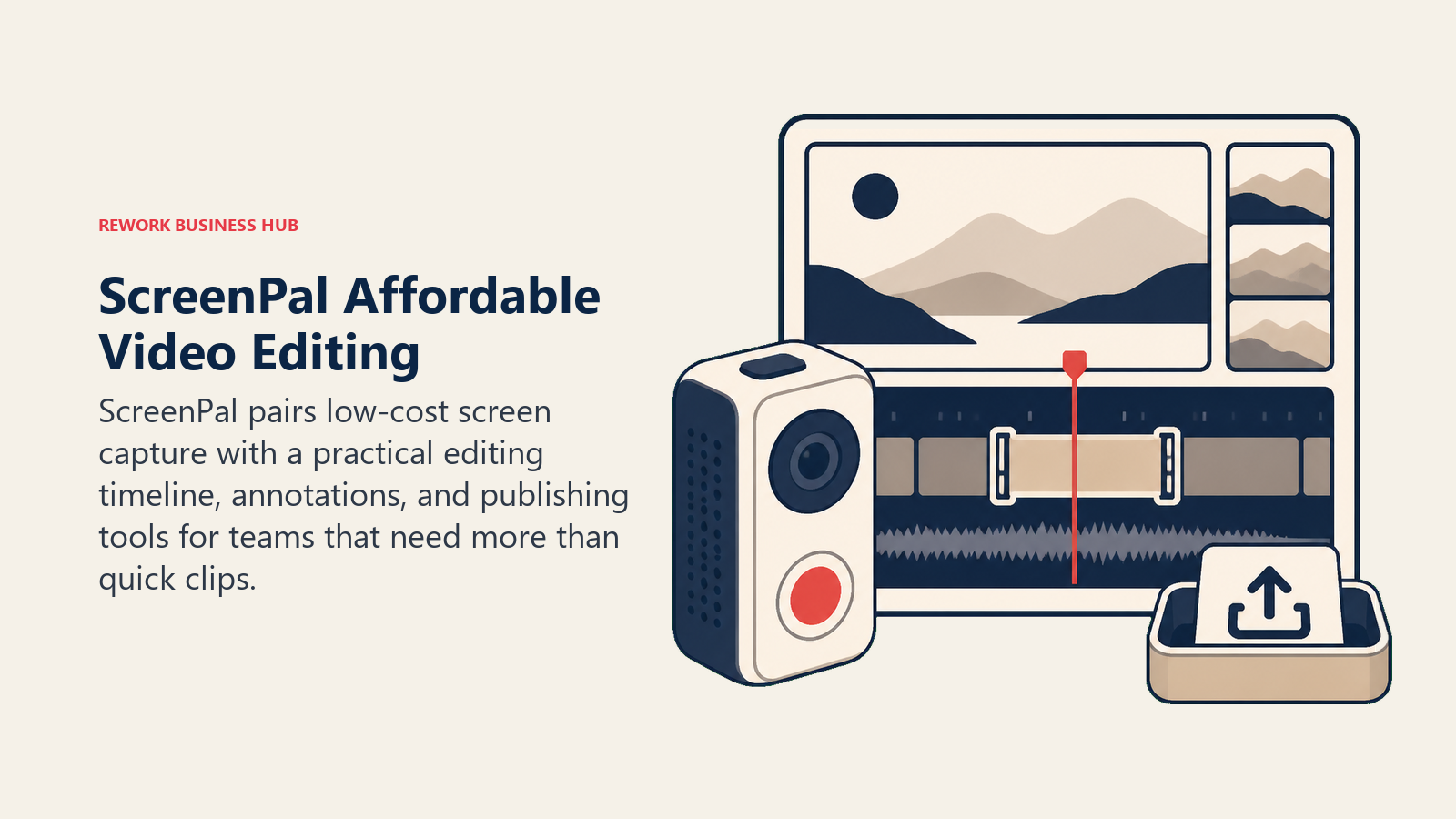 ScreenPal Affordable Video Editing illustrated with screen recorder beside editing timeline