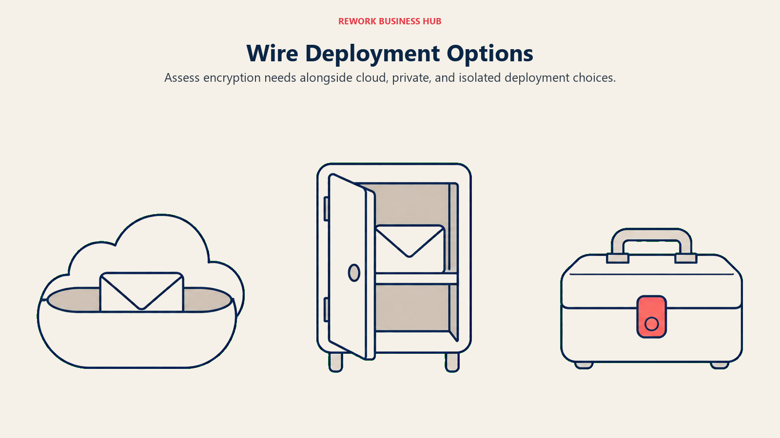 Wire Deployment Options: Assess encryption needs alongside cloud, private, and isolated deployment choices.