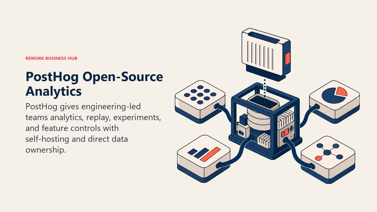 PostHog Open-Source Analytics illustrated with open analytics engine with owned data cartridge