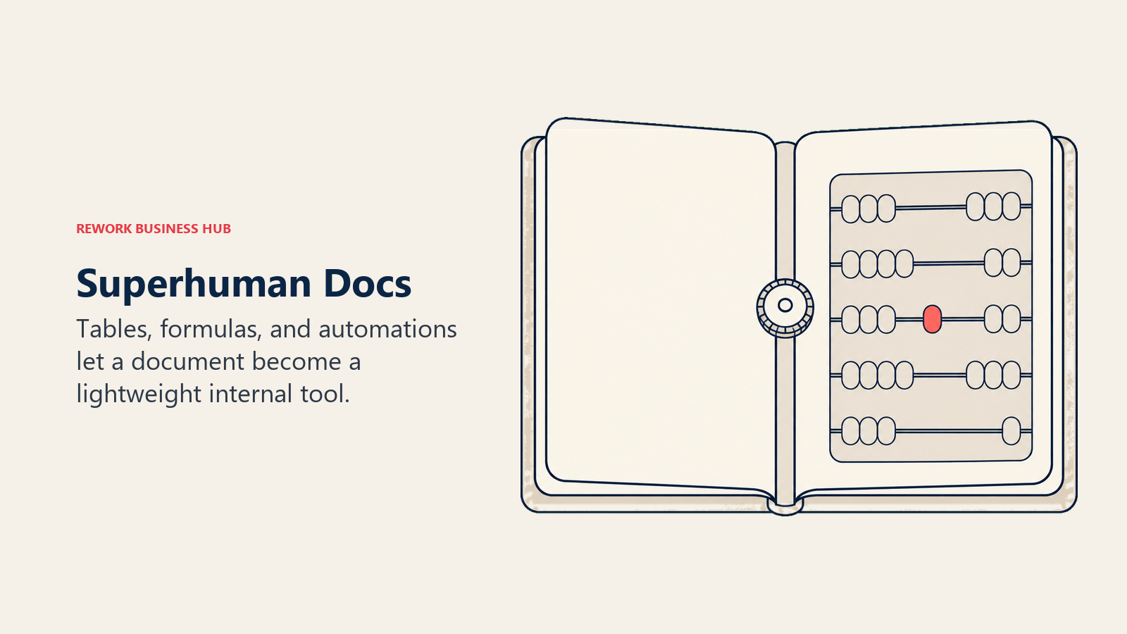 Document combined with an abacus to represent calculations inside Superhuman Docs.