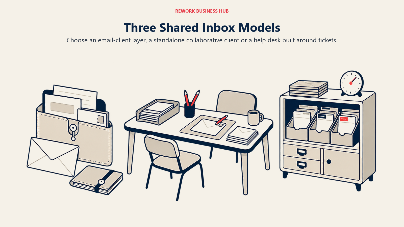 Three Shared Inbox Models represented by three mail workspaces