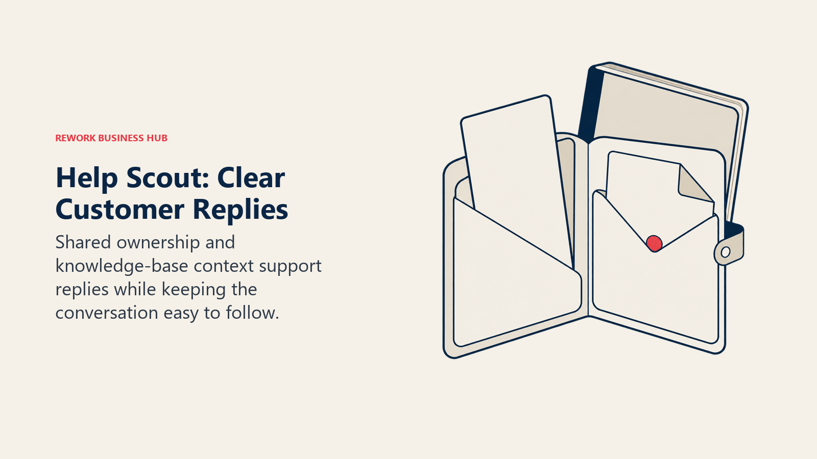 Help Scout: Clear Customer Replies represented by conversation envelope and reference booklet