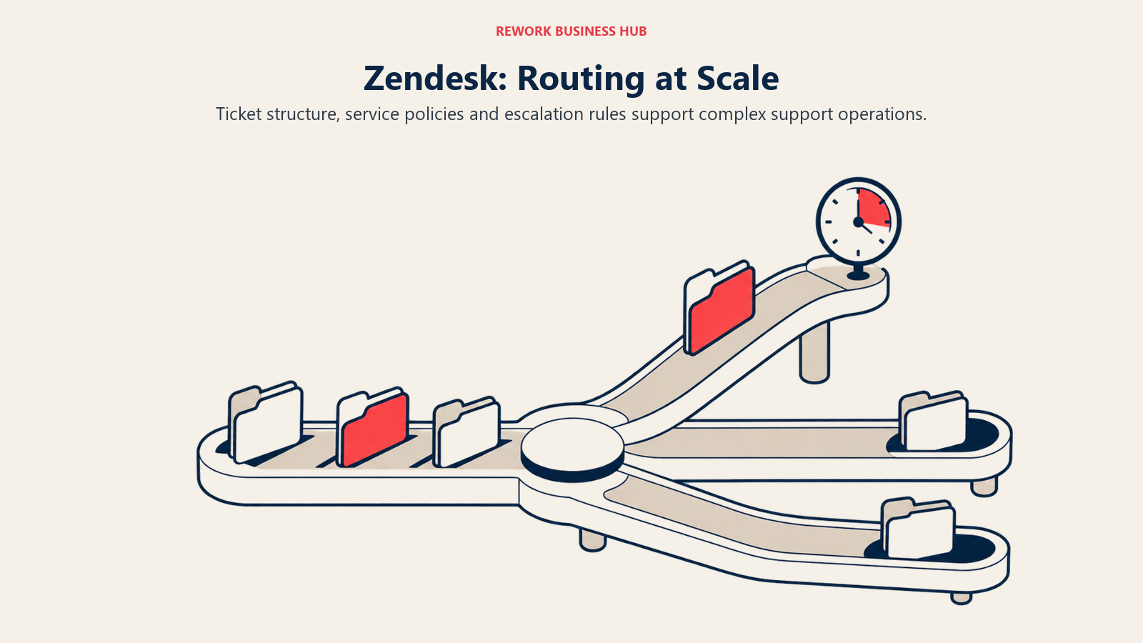 Zendesk: Routing at Scale represented by service dispatch and escalation ramp