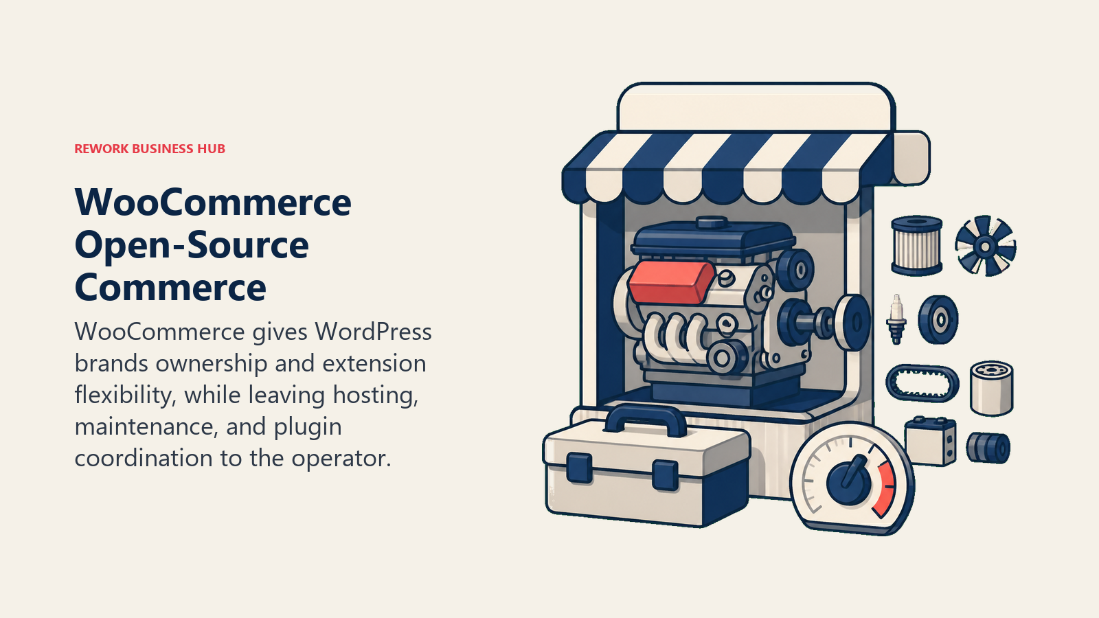 WooCommerce Open-Source Commerce illustrated with open storefront engine with operator toolbox