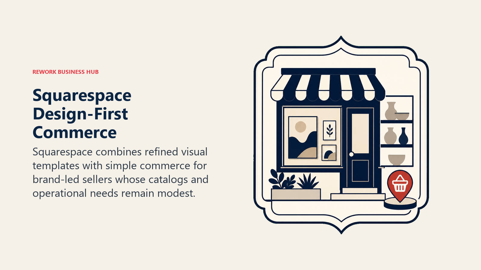 Squarespace Design-First Commerce illustrated with gallery storefront in polished frame