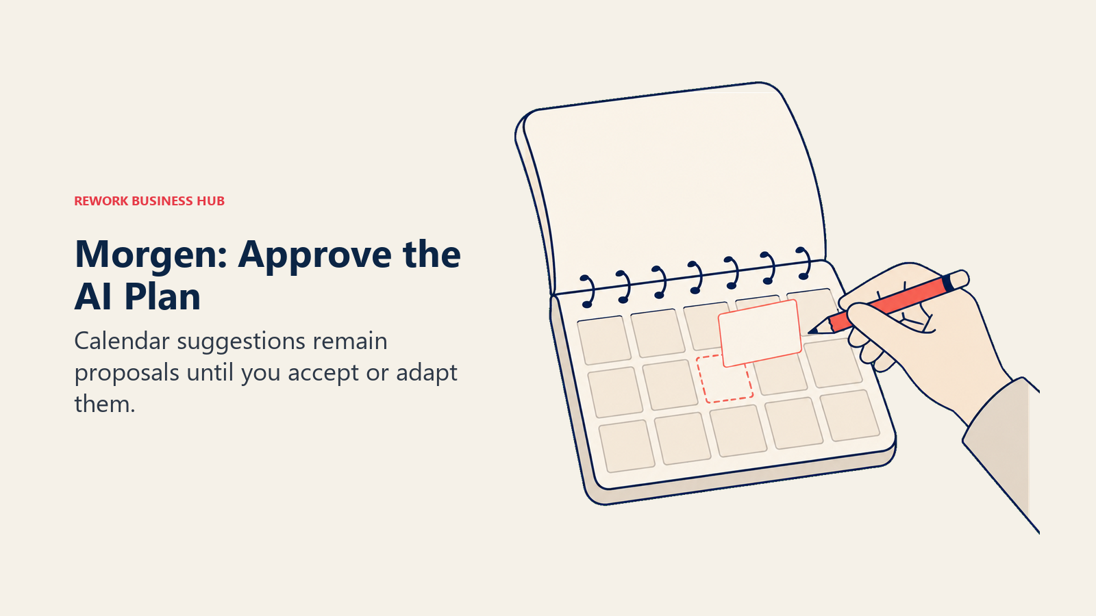 Morgen calendar suggestions shown as a proposed time block awaiting a person's approval