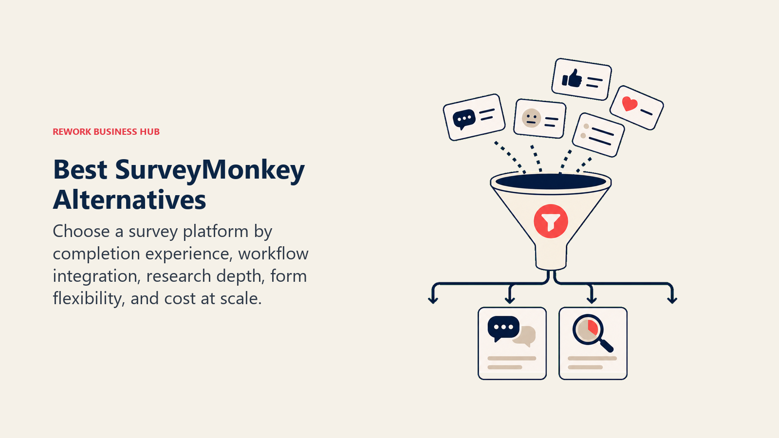 Best SurveyMonkey Alternatives illustrated with feedback funnel sorting responses into action paths
