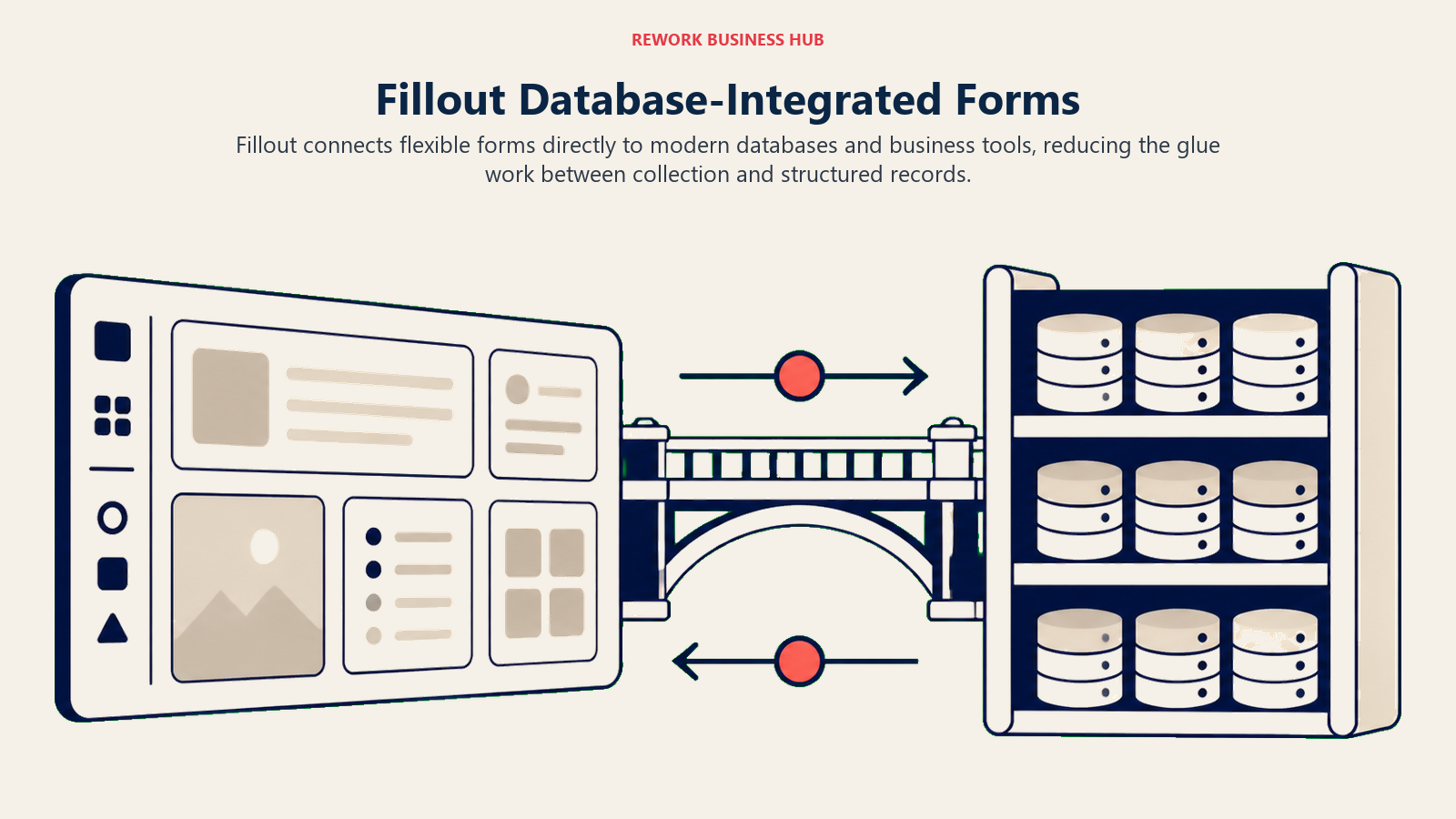 Fillout Database-Integrated Forms illustrated with form bridge to database shelves