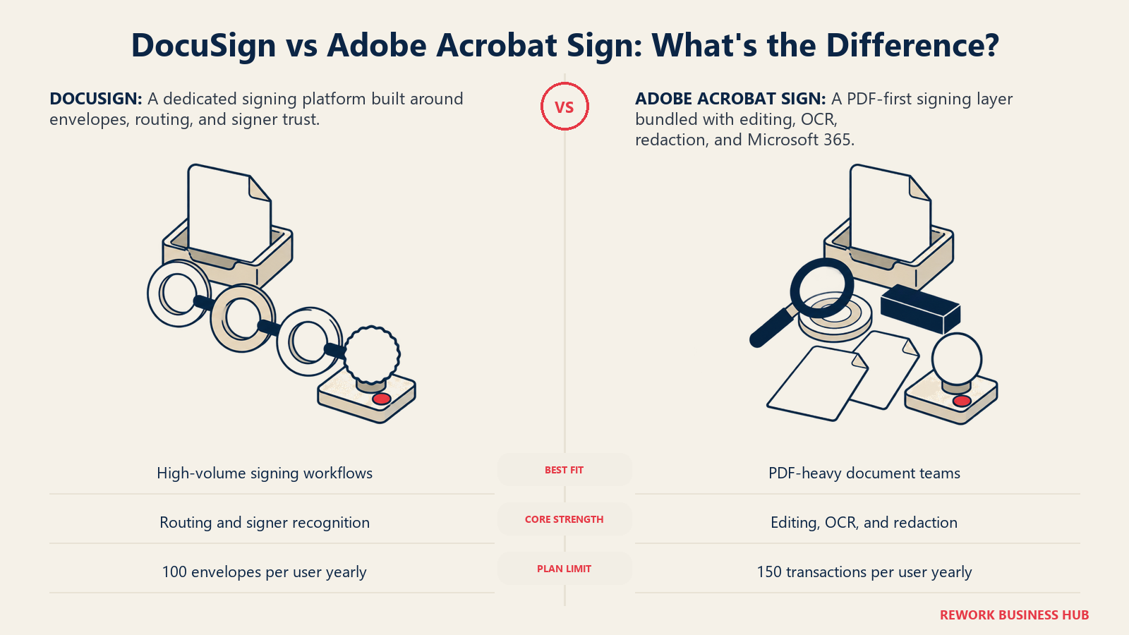DocuSign versus Adobe Acrobat Sign comparison of dedicated envelope routing and PDF-first document preparation