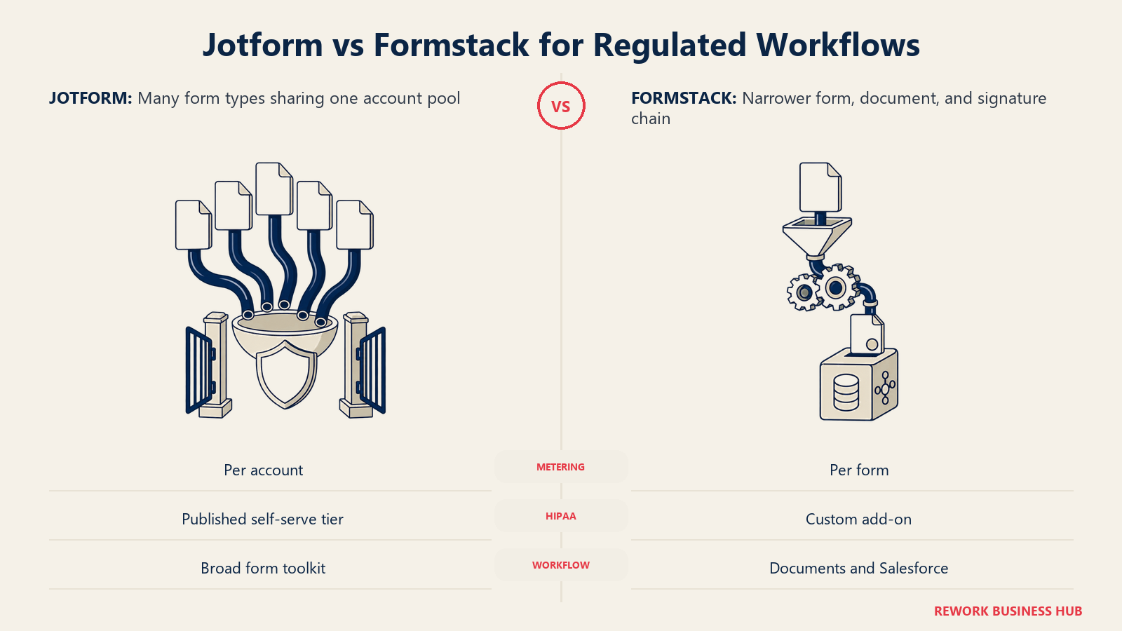 Jotform's broad shared form pool compared with Formstack's form-to-document-to-signature workflow chain