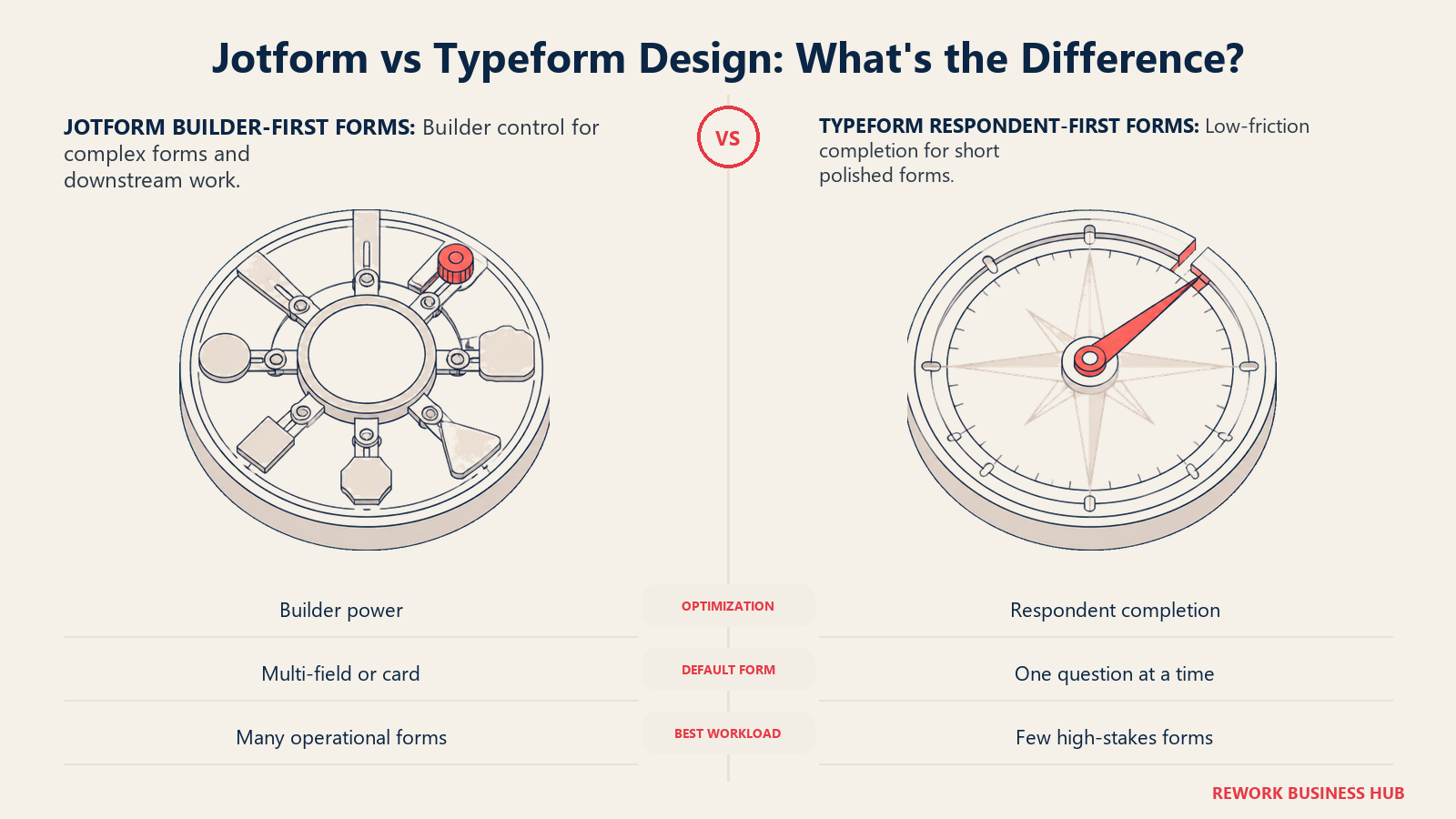 Jotform builder-first form design compared with Typeform respondent-first design using a modular instrument and a single-direction compass