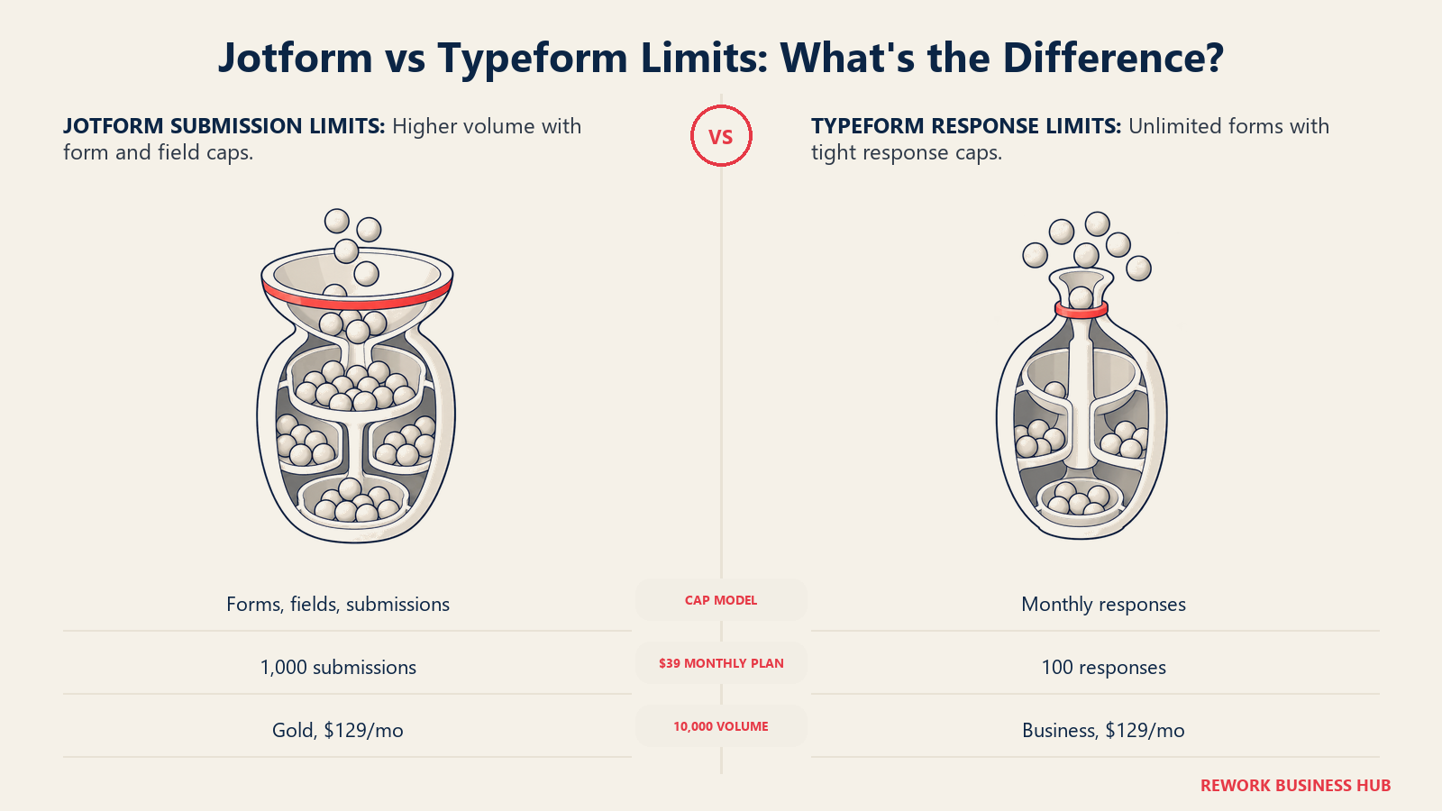 Jotform submission capacity compared with Typeform response caps using matched wide and narrow volume vessels