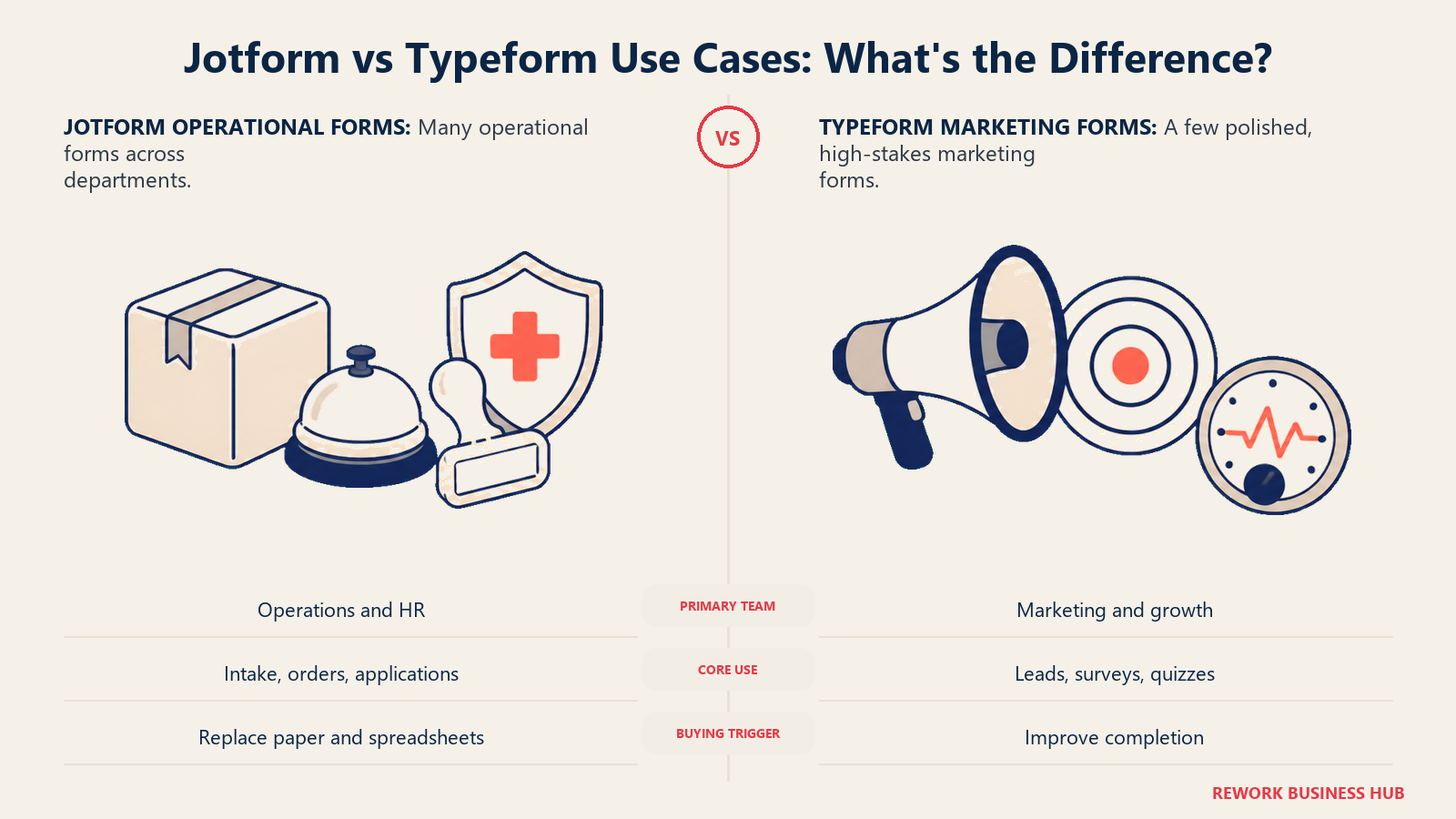 Jotform operational-team use cases compared with Typeform marketing-team use cases through paired department and campaign artifacts