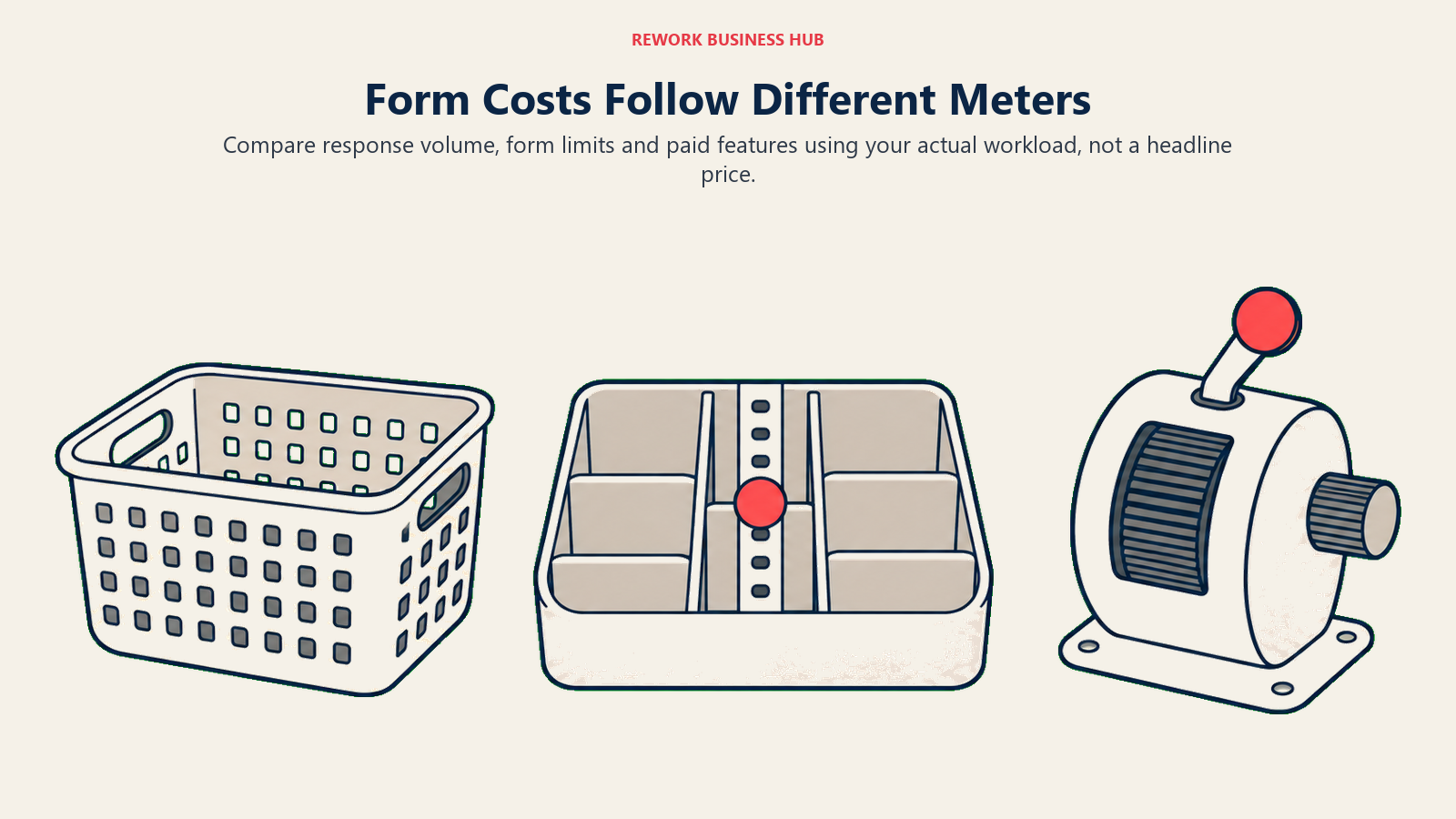 Response basket, compartmented form tray and capacity counter illustrating different form-software billing models
