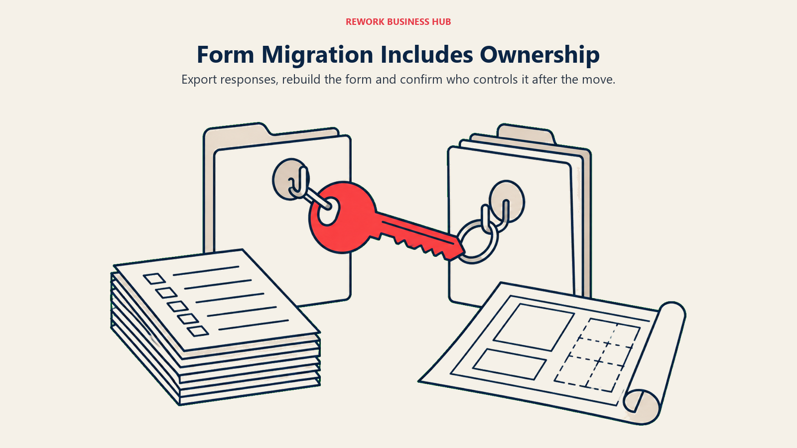 Ownership key between account folders with exported responses and a rebuilt form layout